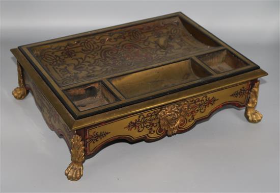 19C French boulle desk stand, with ormolu lion masks and paw feet (a.f, lacking ink bottles)